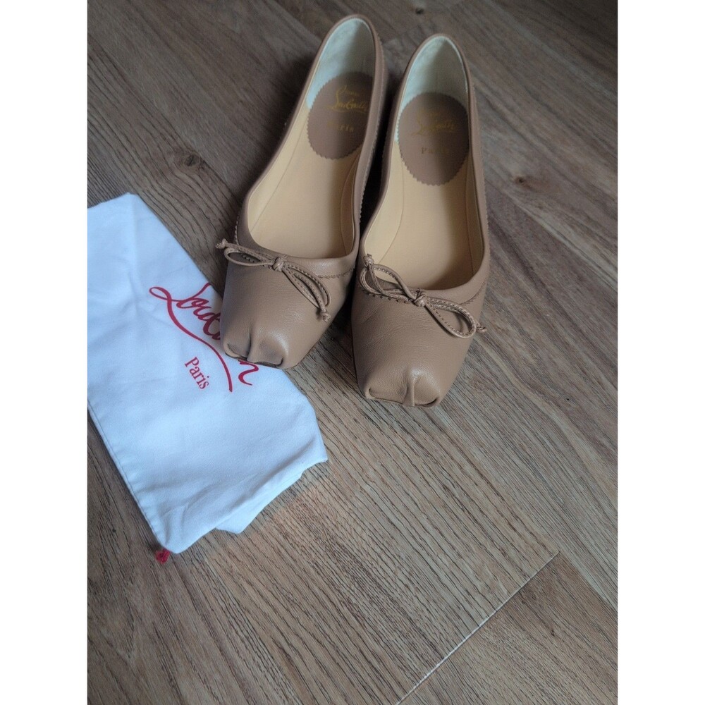 Christian Louboutin MAMADRAGUE Nude Leather Ballerina Ballet Flats Women EU 39.5